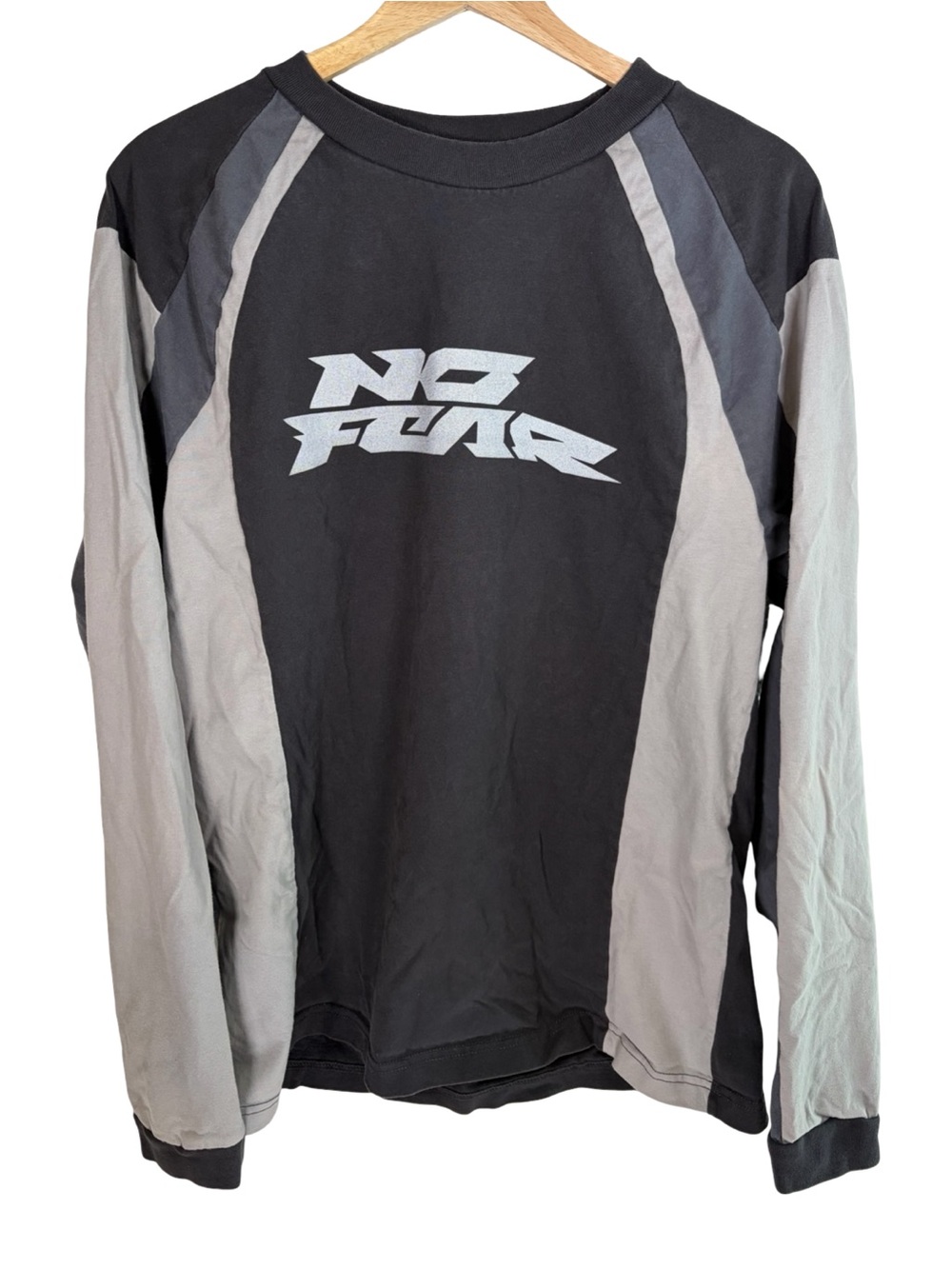 No fear heavyweight boxy Men's Long Sleeve Graphic Shirt - Black and Gray